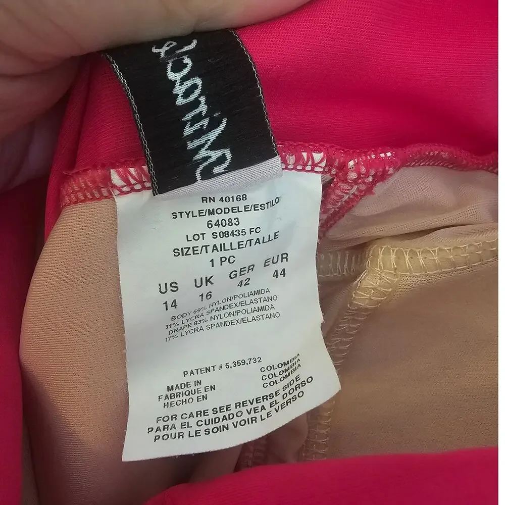 Miraclesuit Pink Twist Front One Piece Swimsuit Tummy Control Size 14